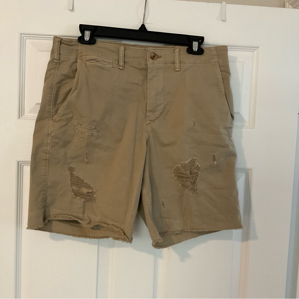 Men's Tan Distressed Shorts